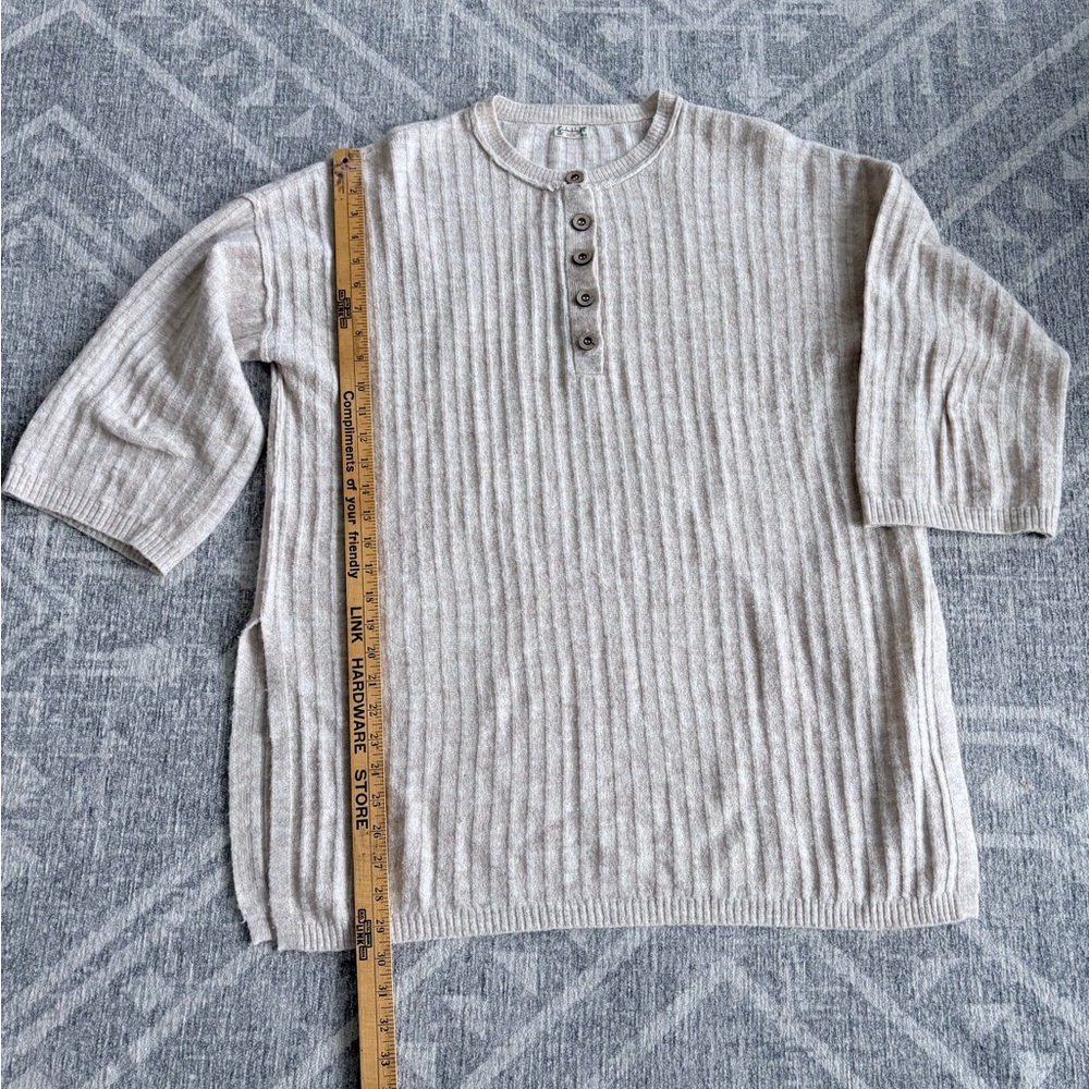 Cozy Ribbed Henley Cardigan in Light Beige with Wood Buttons oversized small
